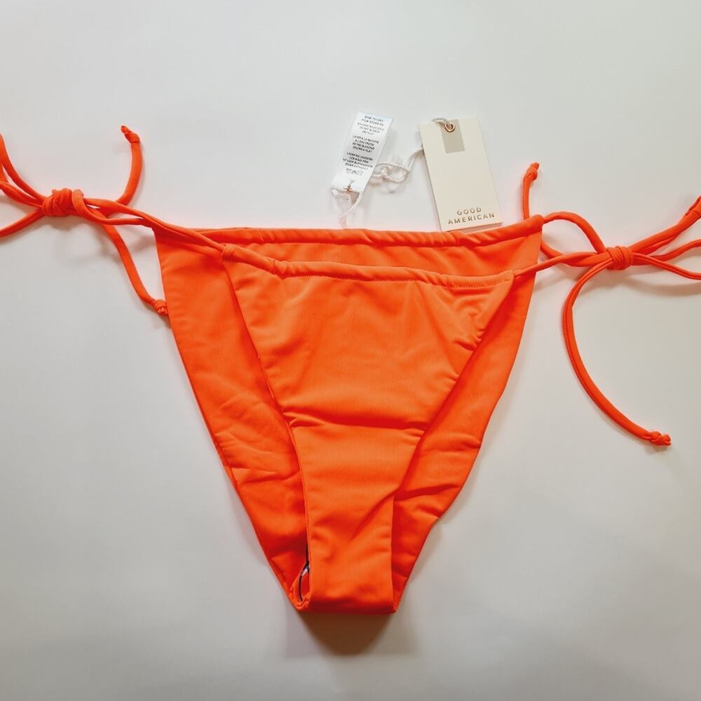 GOOD American Tiny Ties Bikini Bottom in  Hot Coral Size L